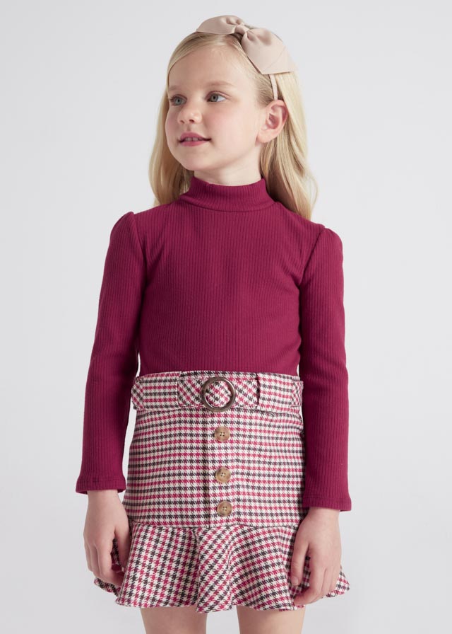 Combined dress with plaid skirt for girl 4972-39