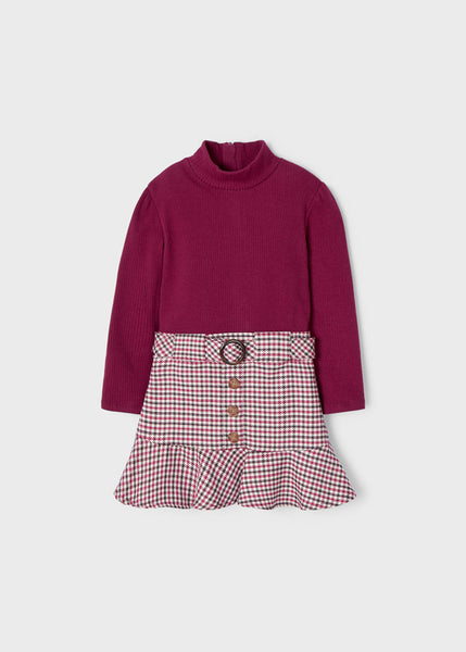 Combined dress with plaid skirt for girl 4972-39