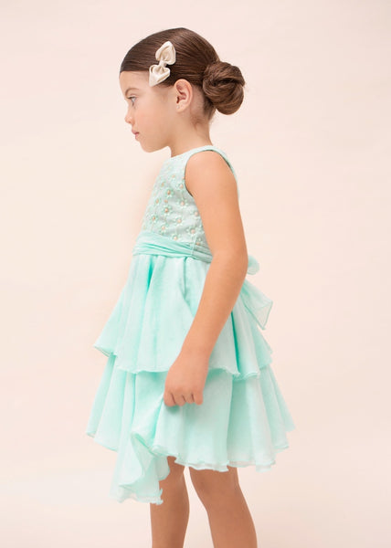 Dress with ruffled skirt and embroidered motif for girl Art. 23-03912-074