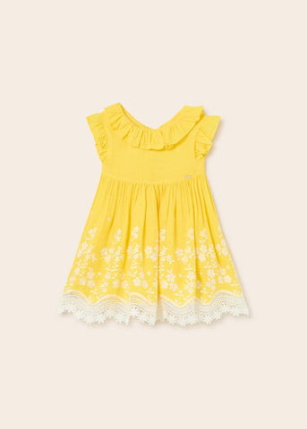 Dress with embroidered motif and linen for baby Art. 23-01955-078