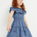 Girl's dress with perforated cotton motif Art. 23-03929-087