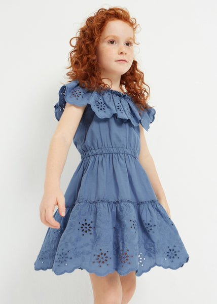 Girl's dress with perforated cotton motif Art. 23-03929-087