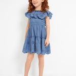 Girl's dress with perforated cotton motif Art. 23-03929-087