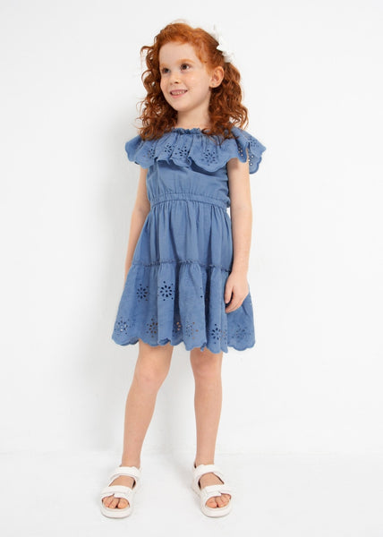 Girl's dress with perforated cotton motif Art. 23-03929-087