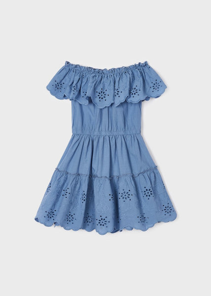 Girl's dress with perforated cotton motif Art. 23-03929-087