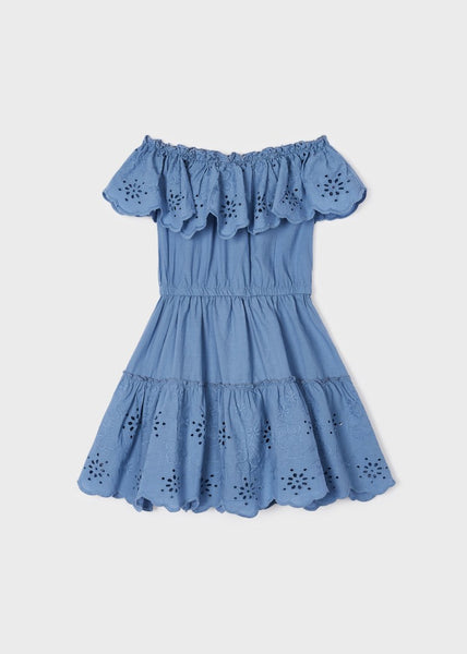 Girl's dress with perforated cotton motif Art. 23-03929-087