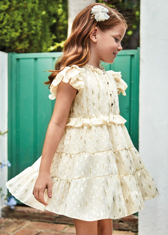 Dress with flounces in crepe plumeti for girl Art. 23-03927-010