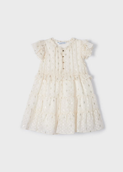 Dress with flounces in crepe plumeti for girl Art. 23-03927-010