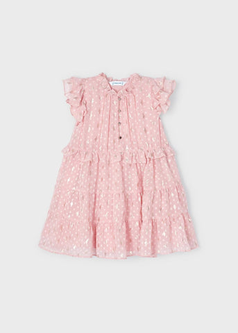 Dress with flounces in crepe plumeti for girl Art. 23-03927-011