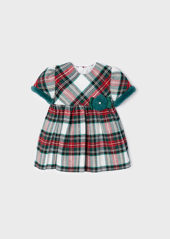 Checkered dress for baby \ Short knitting machine bolero for baby 2942-4\308-73