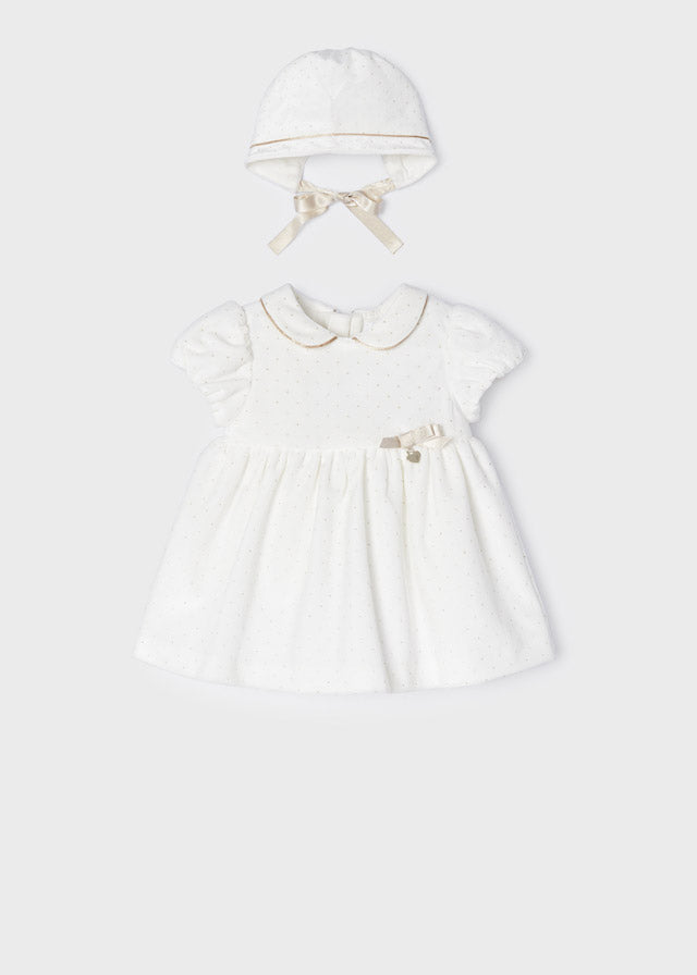 Velvet dress with bonnet for newborn Art. 12-02821-086