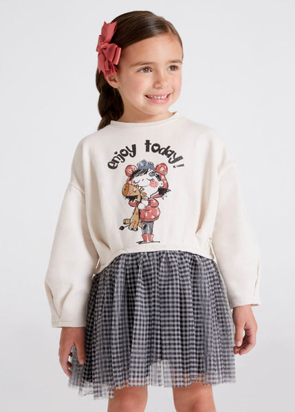 Tulle dress with gingham print for girl 4971-14