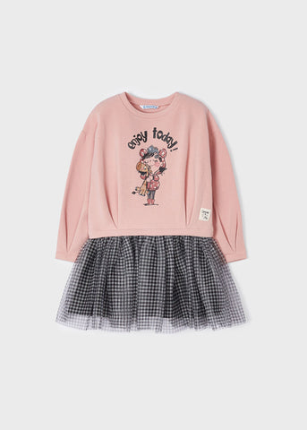 Tulle dress with gingham print for girl Art. 12-04971-016