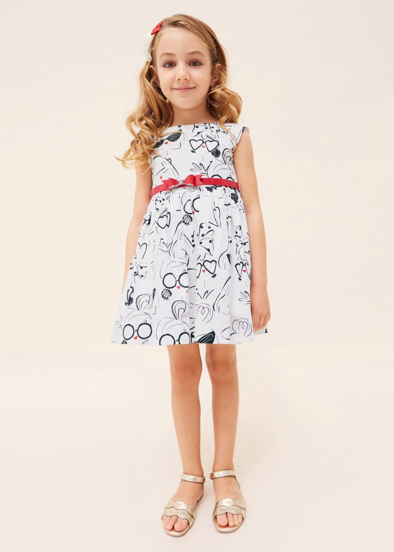 Printed dress with cotton belt for girls Art. 23-03921-033