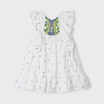 Printed dress with embroidered motif in cotton for girls Art. 23-03936-033