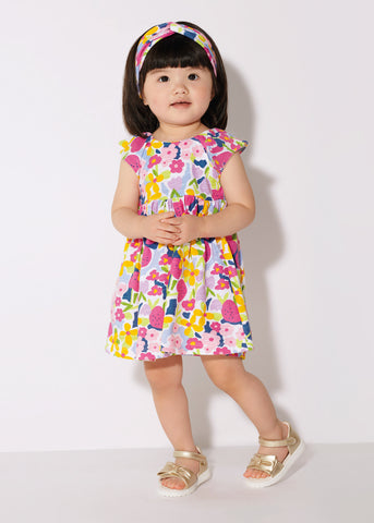 Baby Sustainable Cotton Printed Dress with Headband Art. 23-01972-050