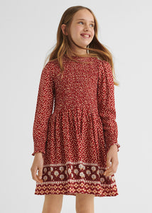 Printed dress for girl Art. 12-07938-053-Long knitted cardigan for girl ECOFRIENDS Art. 12-07377-064