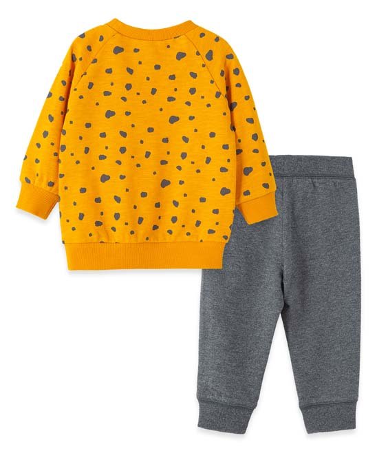 Mustard 'Roar' Dot Sweatshirt & Charcoal Pants - Infant & Toddler 11065
